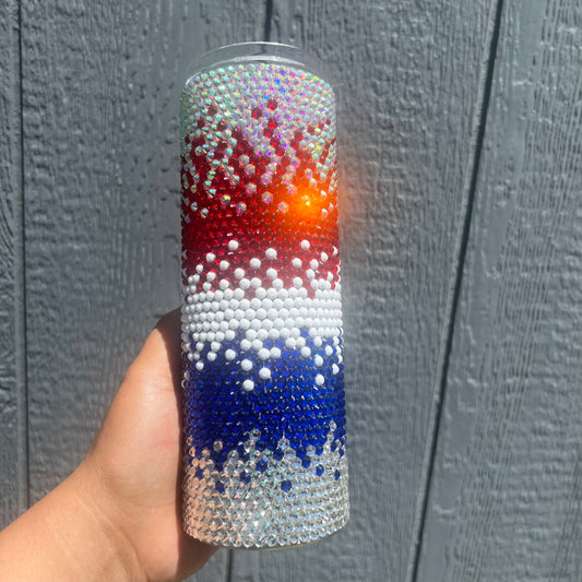 20oz Glass Red White Blue Ombre